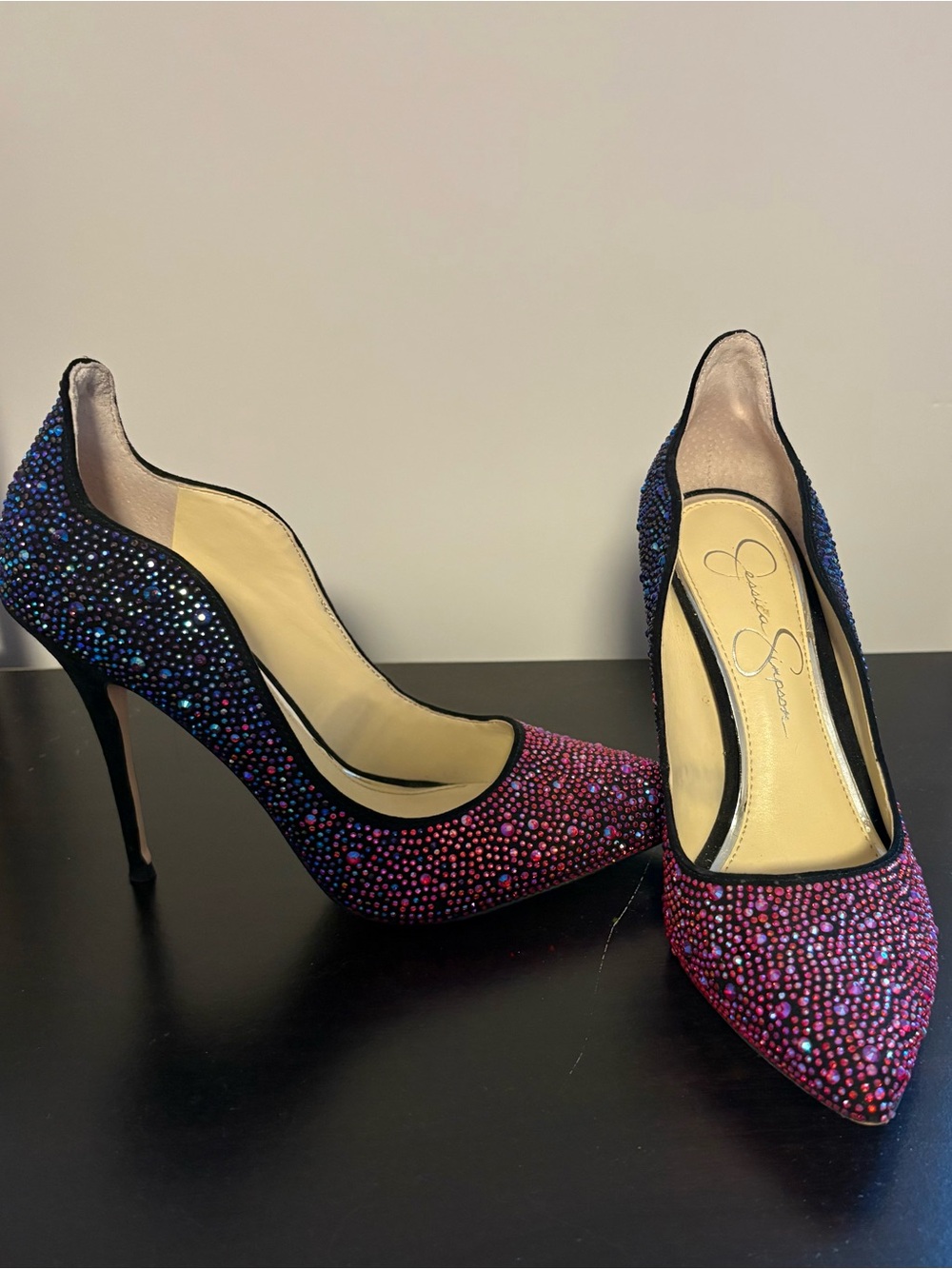Jessica Simpson Blue to Pink Ombre Crystal Pointed Pumps
